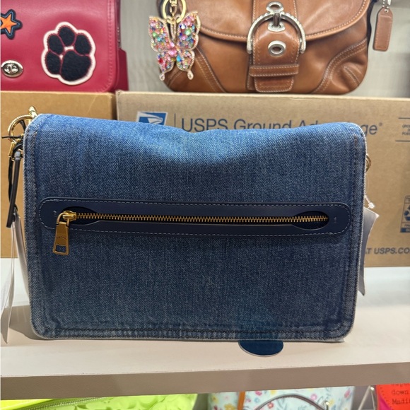 Coach Blue Denim Tabby Small 2way Bag with Gold Chain and Red Cherry Charms - Picture 3 of 4